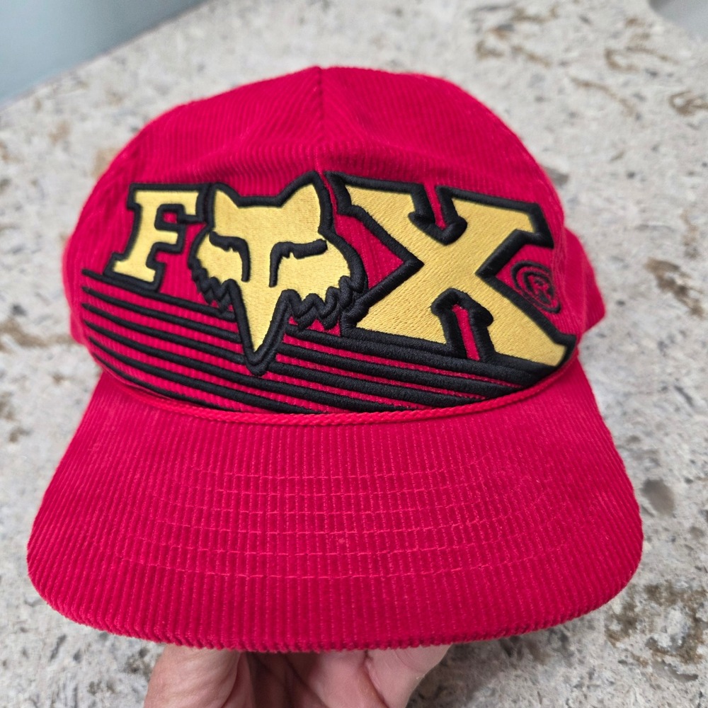 Fox Racing Hat Red Corduroy Logo Patch Black Yellow OSFA‎ Mens Cap